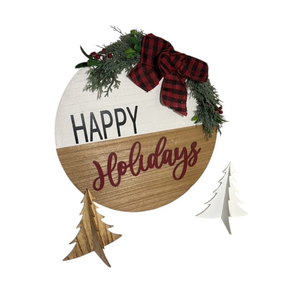 Festive‎ Holiday Wall Decor with Red Plaid Bow
